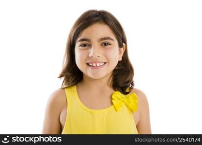 Studio portrait of a beautiful girl smiling, isolated over white background
