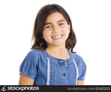 Studio portrait of a beautiful girl smiling, isolated over white background