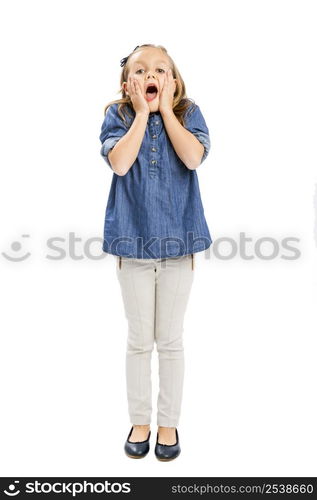 Studio portrait of a happy girl with a astonish expression