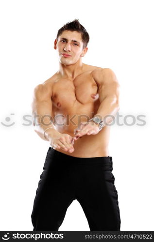 Studio portrait of a muscleman, beauty male body