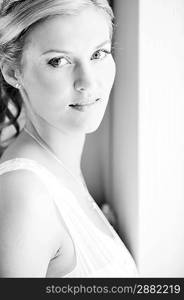 Studio portrait of beautiful stylish bride