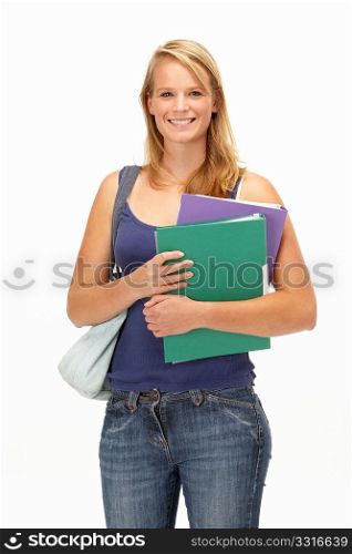 Studio Portrait Of Female Student Holding Folders