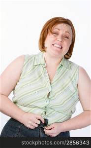 Studio portrait of overweight woman