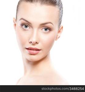 studio portrait of young beautiful woman - clean beauty concept