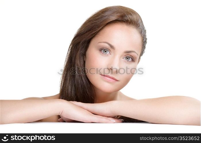 studio portrait of young beautiful woman - natural beauty concept