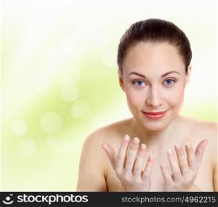 Studio portrait of young beautiful woman natural look