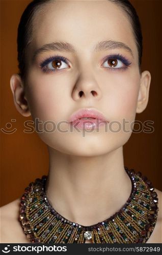Studio Portrait of Young Gentle Fashion Model