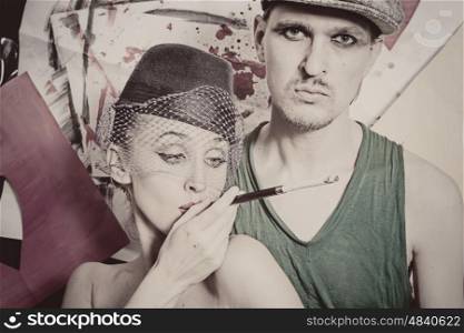 Studio portrait of young men and women in retro style