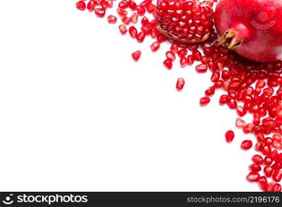 studio shot - frame of Pomegranate seeds on white background. frame of Pomegranate seeds on white background