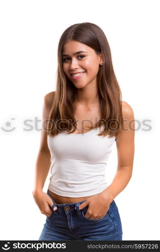 Studio shot of a beautiful young casual woman