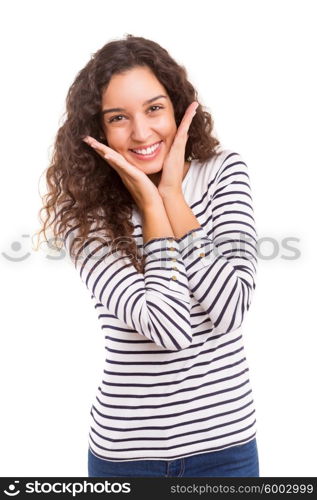 Studio shot of a beautiful young casual woman