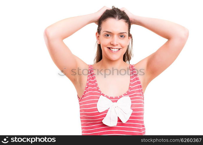 Studio shot of a beautiful young casual woman