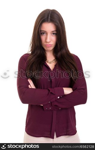 Studio shot of a sad woman, isolated over white