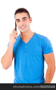 Studio shot of a young handsome man at the phone