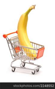 Studio shot of bananas bunch in shopping basket isolated on white background. High quality photo. Studio shot of bananas bunch in shopping basket isolated on white background