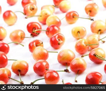 Studio shot of cherries on white background