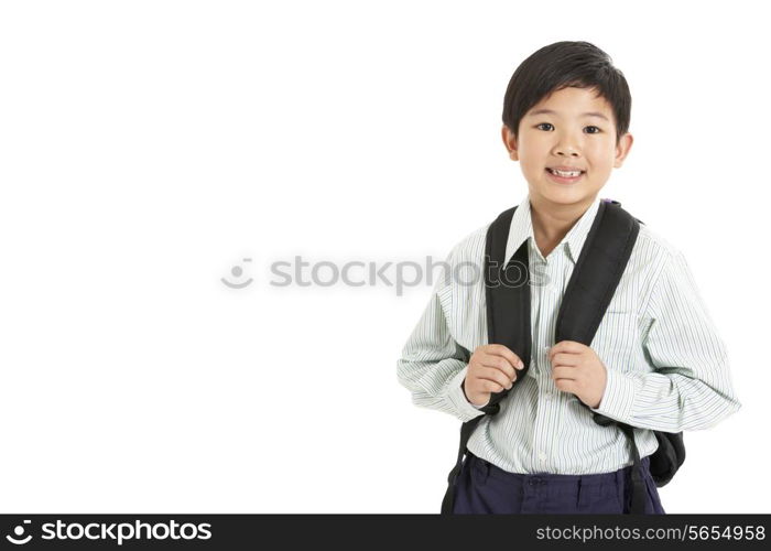 Studio Shot Of Chinese Boy In School Uniform