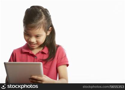 Studio Shot Of Chinese Girl With Digital Tablet