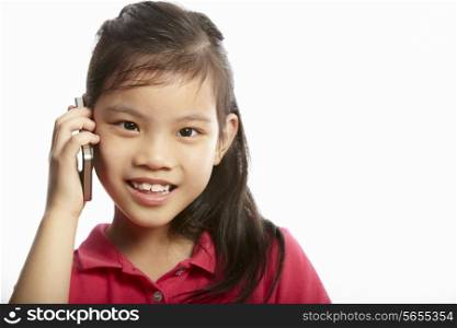 Studio Shot Of Chinese Girl With Mobile Phone