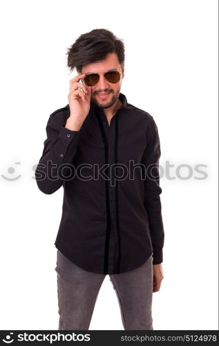 Studio shot of one handsome man with sunglasses