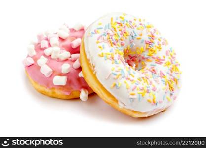 studio shot of tasty donuts isolated on white background. Donuts isolated on white