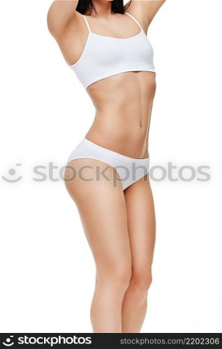 studio shot of woman&rsquo;s torso close-up isolated on white background. woman&rsquo;s torso close-up isolated on white background