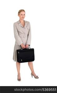 Studio shot of woman with briefcase