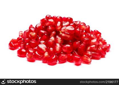 studio shot - pile of Pomegranate seeds on white background. pile of Pomegranate seeds on white background