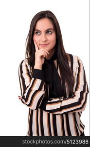 Studio shot: Young woman having a great idea