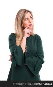 Studio shot: Young woman having a great idea