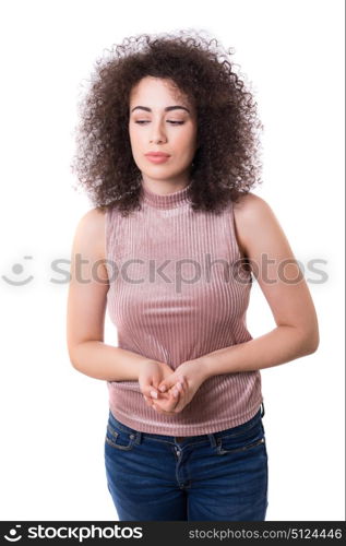 Studio shot: Young woman having a great idea