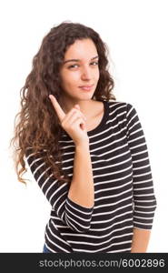 Studio shot: Young woman having a great idea