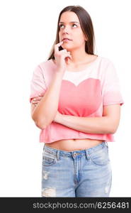 Studio shot: Young woman having a great idea