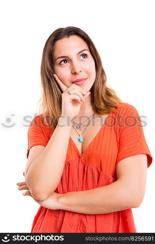 Studio shot: Young woman having a great idea