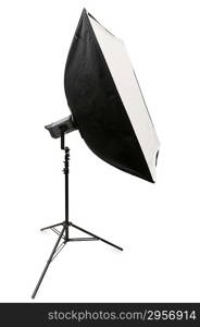 Studio strobe with softbox isolated on the white