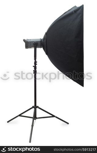 Studio strobe with softbox isolated on the white