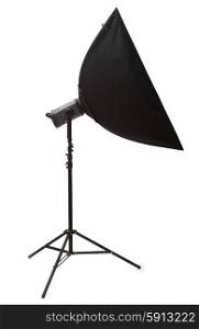 Studio strobe with softbox isolated on the white