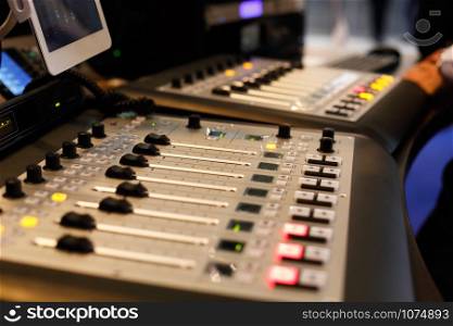 Studio with modern sound mixing equipment. Selective focus.