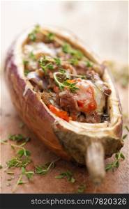 stuffed aubergine with meat and vegetables