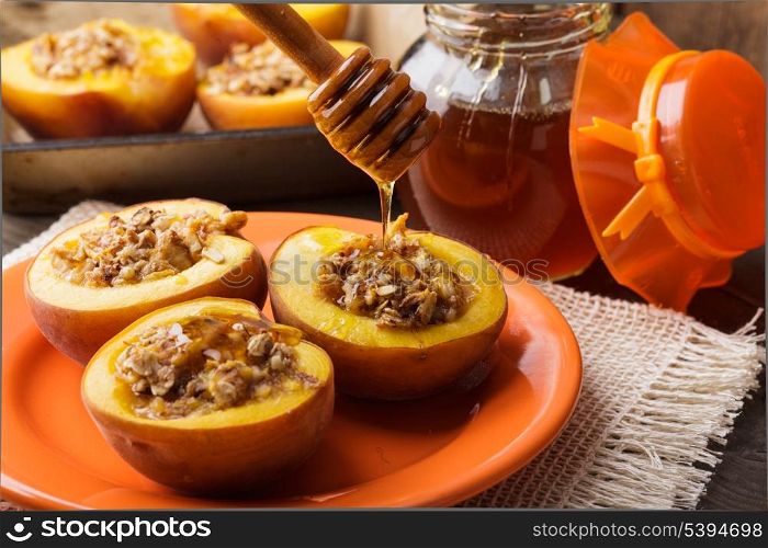Stuffed Baked Peaches with almond and honey