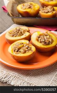 Stuffed Baked Peaches with walnuts and crunches