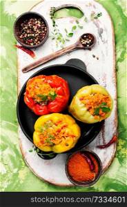 Stuffed bell peppers with meat baked in the oven. Pepper stuffed with meat