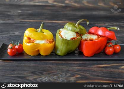 Stuffed bell peppers with rice and mozzarella