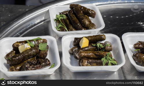 Stuffed grape leaves in Turkish style cooking