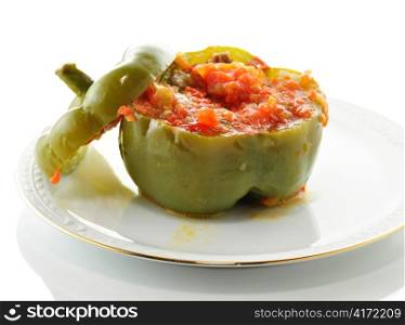Stuffed green pepper on a plate