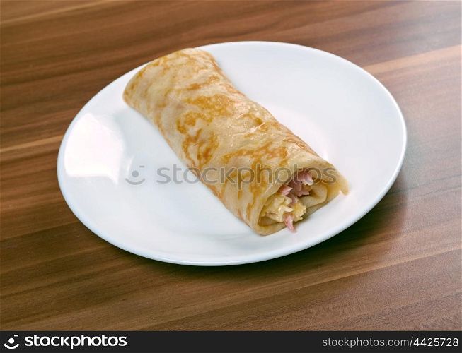 stuffed pancakes with cheese and ham
