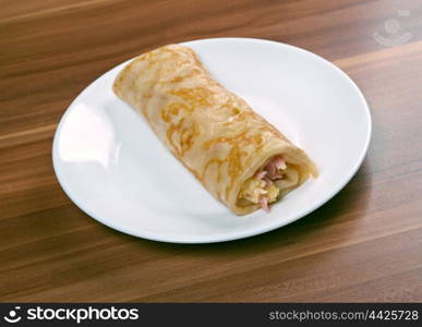 stuffed pancakes with cheese and ham