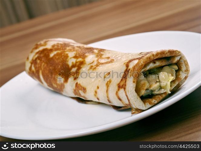 stuffed pancakes with chicken and mushrooms