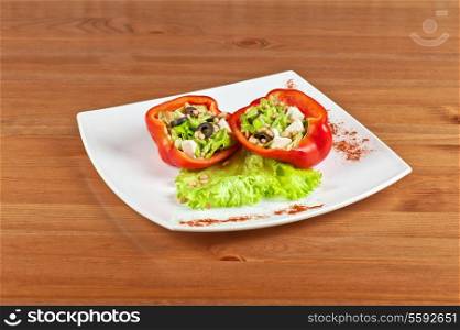 Stuffed peppers roasted with feta cheese and vegetable