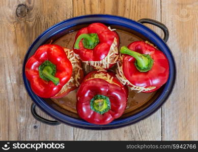 Stuffed peppers with meat sauce and cheese baked. Stuffed peppers with meat sauce and cheese baked.